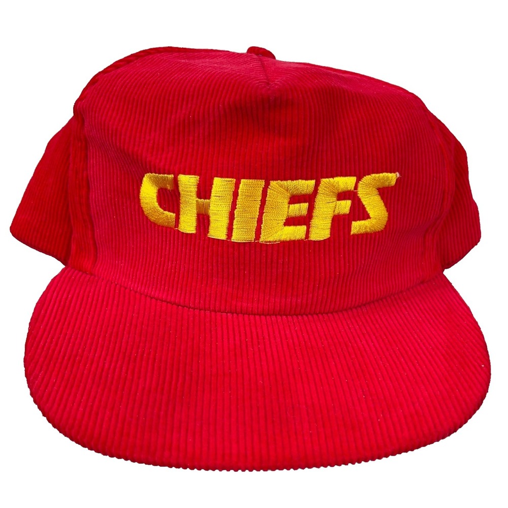 Vintage Kansas City Chiefs Hat Cap Snapback Red‎ Corduroy 90s Embroiderd Promo